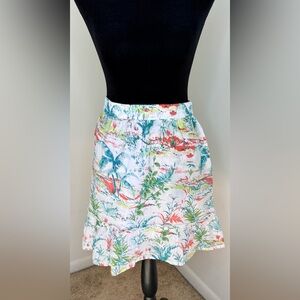 Sigrid Olsen white cotton tiered tropical beach palm tree elastic waist skirt M